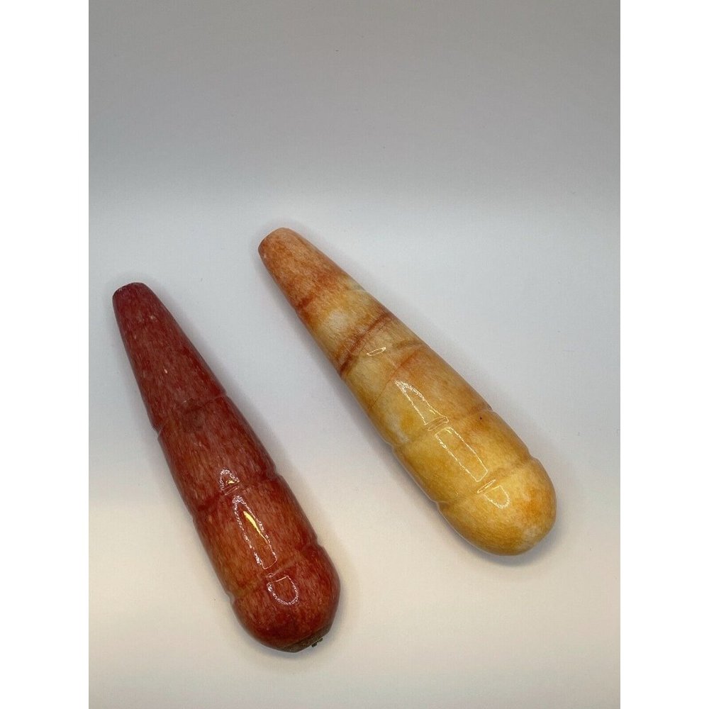 Vintage Italian Alabaster Stone Fruit Lot 2 Carrots Purple Orange Hand Carved